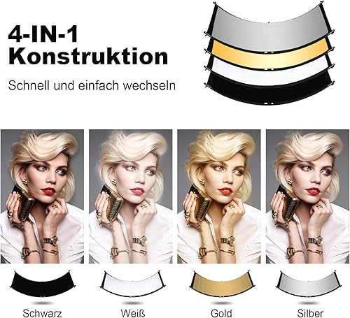 U Clamshell Riflettore di Luce Diffusore a Conchiglia forma di U 180x60cm con Borsa per il Trasporto,riflettori curvi a forma di U,nero/bianco/oro/argento per studio fotografico - Fashionser