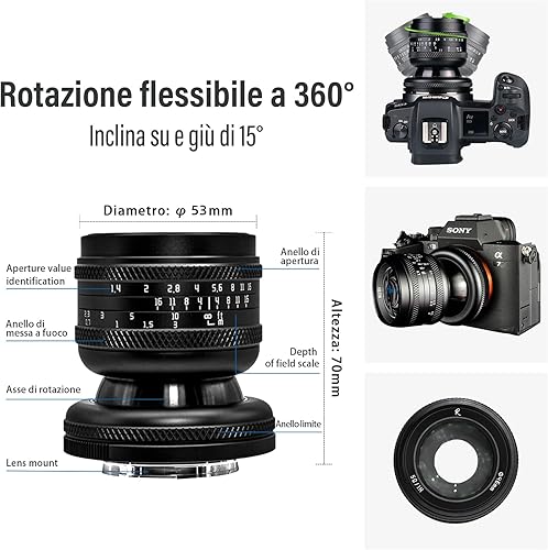 50mm F1.4 Lente ad ampia apertura Manuale full frame Obiettivo inclinabile 2 in 1 Compatibile con fotocamera mirrorless Canon RF-Mount EOS RP,EOS R5,EOS R6, EOS R3,EOS R,ecc. - Fashionser