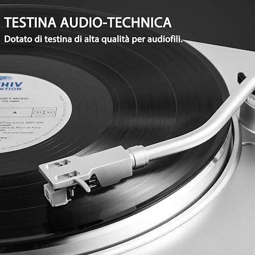Arrari PR-100 Giradischi con trasmissione a cinghia Bluetooth in vinile 2 velocità 33 o 45 giri/min, pickup magnetico mobile AT-3600L, alloggiamento in metallo - Fashionser
