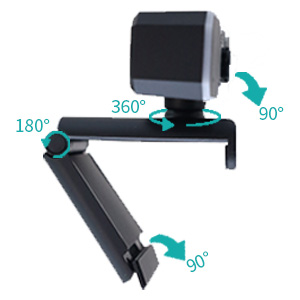 Diagramma tecnico che mostra la staffa di montaggio regolabile con capacità di rotazione a 360 gradi e punti di articolazione multipli indicati da frecce turchesi.