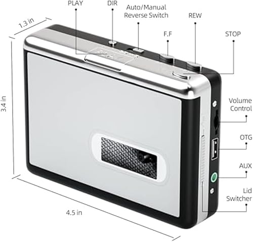 Convertitore da cassetta USB a MP3, portatile per lettore musicale Walkman, audiocassetta, convertitore da nastro a MP3 con auricolari, controllo del volume e inversione automatica, nessun PC - Fashionser