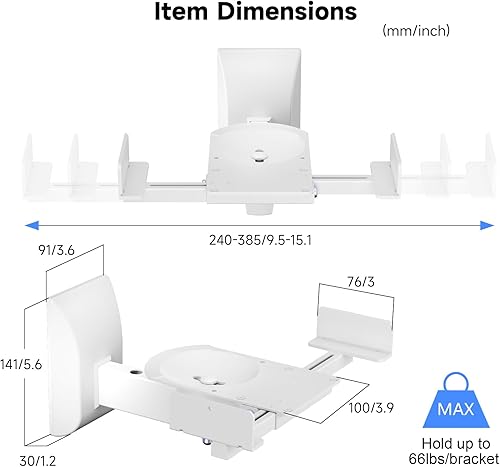 suptek Dual Side Clamping Libreria Supporto da parete per altoparlanti ambientali di grandi dimensioni, può contenere fino a 30 kg SPM201XLW - Fashionser