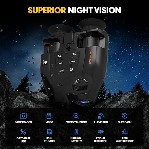 Night Vision Goggles,Head-Mounted Digital Infrared Night Vision Binoculars for Adults,5X Digital Zoom,HD Large Screen Binoculars Perfect for Hunting Outdoor Observation with 32GB TF Card - Fashionser