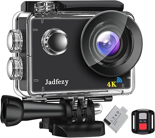 Jadfezy Action Cam 4K 30fps con WiFi e Telecomando, Sports Cam da 30 MP e 170° Grandangolare, Fotocamera subacquea da 30M dotato di 1350 mAh batterie e Accessori di montaggio (J-7000S) - Fashionser