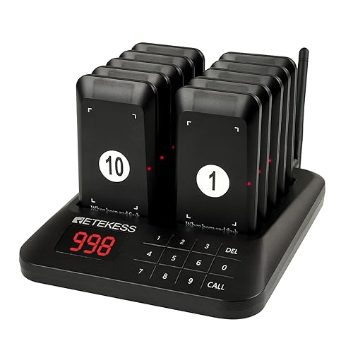 Retekess TD157 Cercapersone Ristorante, 400M Pager Ristorante, 2 Modalità di Chiamata, con Vibrazione, Chiamate di Gruppo One Touch, Cercapersone Wireless per Food Truck, Gelaterie, Pasticceria - Fashionser