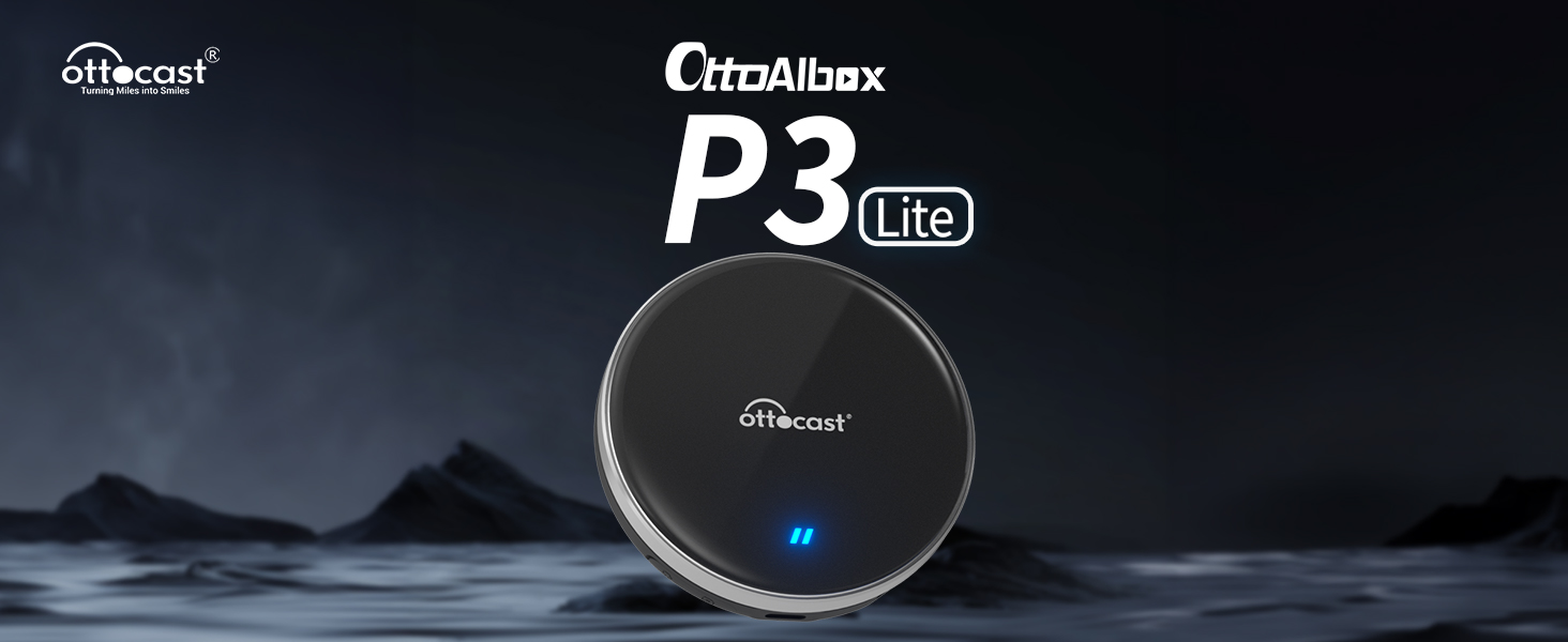 OTTOCAST P3 Lite CarPlay AI Box, Senza Fili CarPlay e Android Auto con Netflix YouTube