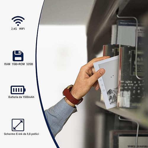 Veidoo 5.8 Pollici Lettore di Libri Elettronici, Schermo Tattile HD, Tecnologia Carta E-Ink, 32GB ROM, WiFi, Lunga Durata della Batteria (Bianco) - Fashionser
