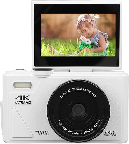 Fotocamera Digitale UHD 4K da 64 MP per Fotografia, Fotocamere Compatte con Zoom Automatico 18x e Schermo Ribaltabile da 3 Pollici, Fotocamera per Ricaricabile da 1150 - Fashionser