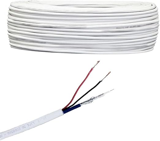 Cavo Coassiale RG59 da 100 Metri con Alimentazione - Matassa Video e Alimentazione per Telecamere di Sorveglianza - Fashionser