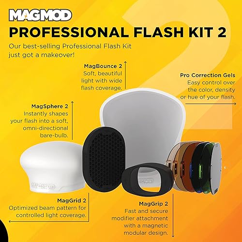 MagMod Professional Flash Kit 2 | Fotografia Illuminazione Flash Diffusore Set | Accessori per Diffusori di Luce Magnetica | Nuovi e Migliorati Modificatori MagMod | Controllo della Luce Superiore - Fashionser