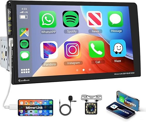 1 Din Autoradio con Carplay Android Auto, 9 Pollici HD Touchscreen Autoradio 1 Din Bluetooth Radio FM Android/iOS Mirror Link, Telecamera Posteriore Auto Stereo 1 Din Schermo EQ USB/AUX Tipo-C - Fashionser