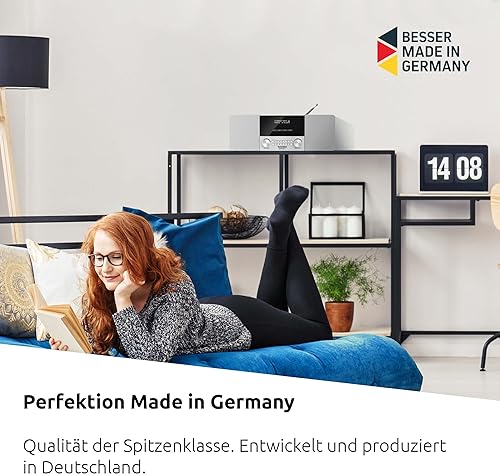 TechniSat DIGITRADIO 4 - Radio DAB stereo (DAB+, FM, streaming audio Bluetooth (ricezione), presa per cuffie, ingresso AUX, radiosveglia, display OLED, 20 watt RMS, altoparlante Elac) bianco - Fashionser