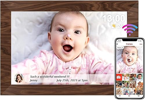 AILRINNI Cornice Digitale WiFi 10.1 Pollici - HD IPS Touch Screen Cloud Cornice Foto Digitale, Auto-rotazione, Condividi Foto con l'App Frameo (Modello) - Fashionser