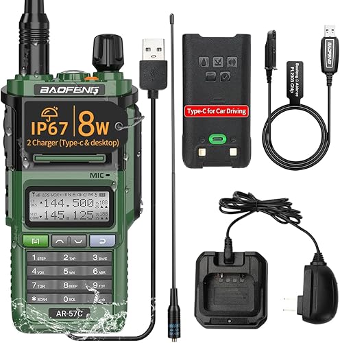 BAOFENG AR-57C Radio bidirezionale Radiio Antipolvere Impermeabile IP67 Ricetrasmettitore Walkie Talkie Radio portatile ricaricabile a lungo raggio Versione aggiornata di UV-9R, Verde - Fashionser