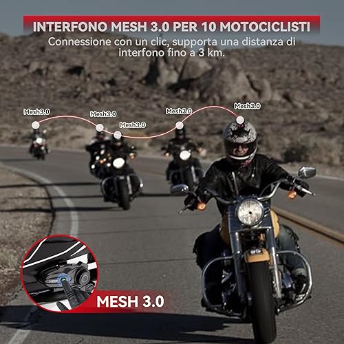 X10 Maglia Interfono Moto Bluetooth, Auricolare Casco Moto, Supporto 10 Motociclisti, 3000M Sistema di Comunicazione, Interfono Moto Bluetooth Coppia V5.3 con Audio Multitasking - Fashionser