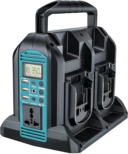 Inverter da 350 W per batteria Makita da 18 V, DC 18 V a AC 230 V, convertitore di tensione sinusoidale puro, 4 porte con connettore USB-A e USB-C, luce LED da 300 lm, per campeggio di emergenza - Fashionser