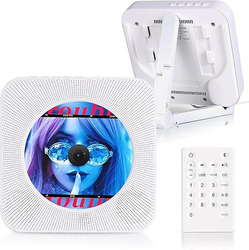 Lettore CD Bluetooth con altoparlante Hi-Fi, lettore CD montabile a parete per la casa Ingresso FM Radio/USB/Headphone Jack AUX con telecomando, lettore CD musicale portatile - Fashionser