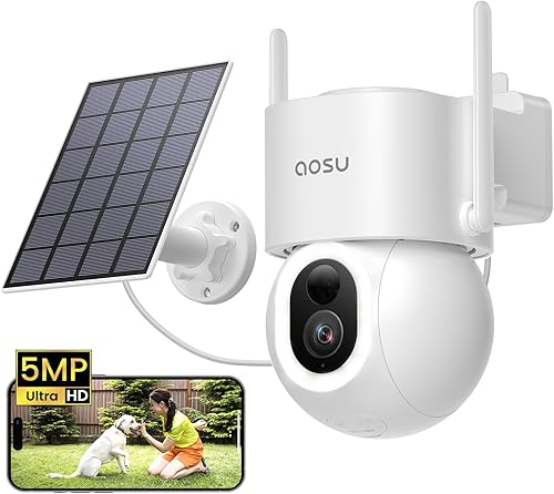 AOSU 2K Telecamera Wi-fi Esterno Senza Fili, Pannello Solare Ad Alta Capacità, 360° PTZ, 400lm Faretto, Rilevamento AI di Persone Animali e Auto, Visione Notturna a Colori, Allarme Luce e Suono, 2 pz - Fashionser