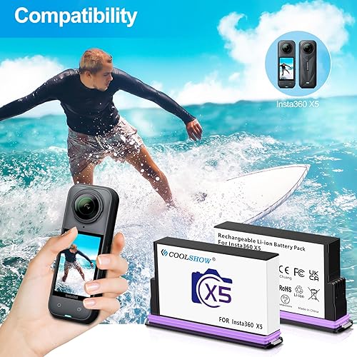 COOLSHOW 360 X5 Batteria 2800 mAh 2 pezzi con custodia protettiva compatibile con fotocamera Insta360 X5 (2 batterie) - Fashionser