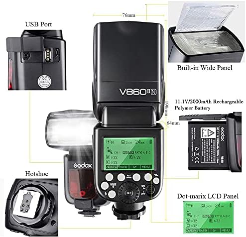 GODOX Ving V860II-N TTL Flash HSS 1/8000s con Ricaricabile Batteria Fotocamera Flash Speedlite per Nikon DSLR D800 D700 D3500 D5600 Z6 D5300 - Fashionser