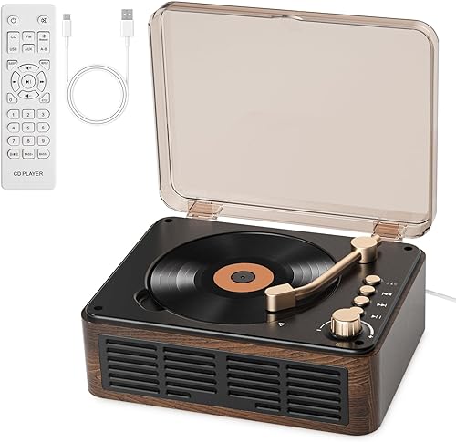 Gueray Lettore CD Vintage Bluetooth per Casa, Lettore CD Retro con Altoparlanti Stereo HiFi, Supporta Riproduzione USB/AUX/Type-C, Radio FM e Telecomando - Fashionser