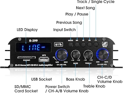 HiFi 4.0 Channel Bluetooth Digital Power Amplifier for Home/Car Bass Audio Amp - Fashionser
