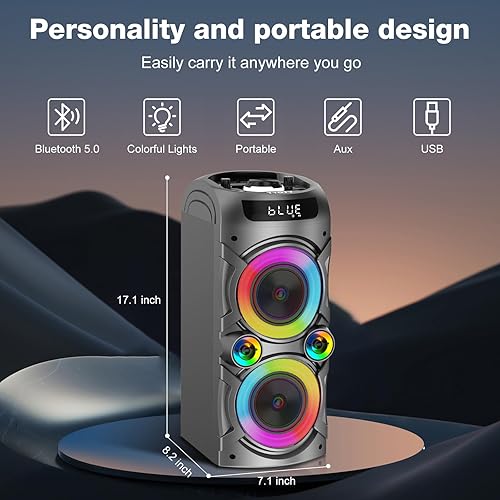 Altoparlante Bluetooth portatile da 100 W Altoparlante wireless ad alta potenza TWS Accoppiamento stereo forte Bassi profondi Altoparlante per grandi feste con subwoofer Luce da campo a LED (Nero) - Fashionser