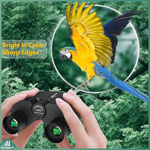 Aurosports Binocolo compatto 10 x 25 per adulti e bambini, con visione debole della luce, facile da mettere a fuoco, leggero, ad alta potenza, per bird watching, sport all'aria aperta, caccia, viaggi, - Fashionser