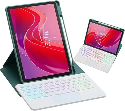 HLTOOP Custodia con Tastiera per Lenovo Tab M11 11 Pollici 2024 (TB330FU/TB330XU), Custodia Girevole A 360°, Tastiera Bluetooth Staccabile con Retroilluminazione A 7 Colori E Touchpad,Blu - Fashionser