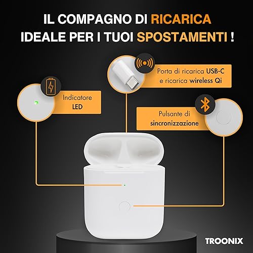 Custodia di ricarica compatibile con AirPods 1 e 2 Generazione, USB-C, Wireless charging case con sincronizzazione Bluetooth, carica fino a 5 volte completa, custodia molto resistente (USB-C) - Fashionser
