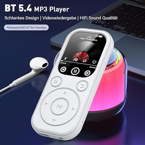 128GB Lettore MP3 con Bluetooth 5.4, Lettore Musicale con Radio FM, Registratore Vocale, Suono HiFi, Funzione E-book, Auricolari Inclusi (Bianco) - Fashionser