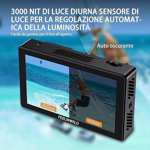 FEELWORLD LUT5 5.5' Ultra Bright 3000nit Touchscreen DSLR Live Monitor con alimentazione esterna F970 e kit di montaggio 4K HDMI Input Output 1920X1080 IPS Panel - Fashionser