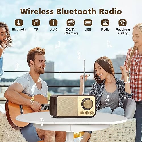 Radio Nostalgiche, FM Radio con Connettività Bluetooth, Radio Vintage per Cucina e la Camera da Letto, Radio con Supporto per l'inserimento di Schede TF, Prese AUX e USB - Fashionser