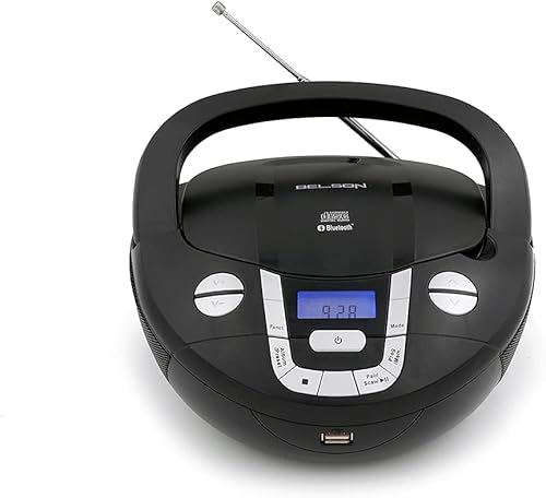 BSL - PCD-31, Radio CD portatile boombox con Bluetooth, colore nero, 2 W di potenza RMS, radio FM, porta USB, lettore MP3, display LCD, AUX IN, uscita auricolari - Fashionser