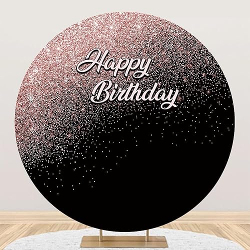 MIRRORANG Diametro 2,3m Rosa Glitter Punti Sfondo Rotondo per Felice Compleanno Ragazza Nera Principessa Pipistrello Mitzvah Sfondo Bambino Doccia Decorazione Puntelli, Poliestere - Fashionser
