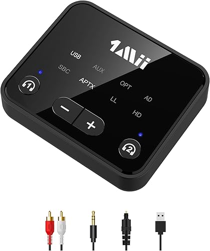 1Mii Trasmettitore Bluetooth 5.3 per TV a 2 Cuffie Wireless, Adattatore Bluetooth a Lunga Portata 30m per TV con aptX Low Latency & HD, Ingressi Audio Optical/USB/AUX/RCA - Fashionser