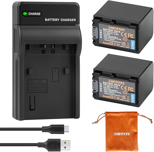 2Pz Shentec 7.4V 2600mAh Li-ion NP-FV50 NP-FV50 batteria + caricatore per Sony NP-FV30 NP-FV40 FV70 FV100 batterie; HDR-CX150E HDR-CX170 HDR-SR68 DCR-SR20E HDR-CX190 HDR-CX130 - Fashionser