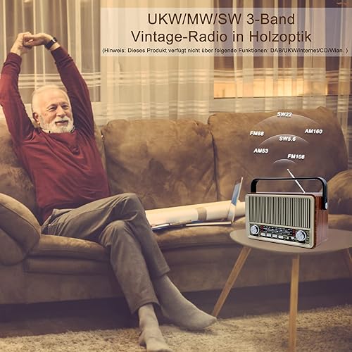 FM Radio Portatile Bluetooth 5.0: SENTASI Radio Vintage Retro con Batteria Ricaricabile da 1200 mAh,Radio Supporto AM/SW/USB/TF, Radio da Cucina Retrò per Home Office - Fashionser