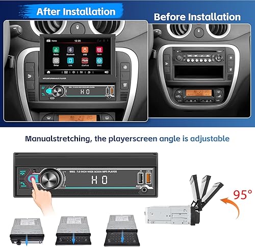 Inefala Autoradio 1 DIN con Schermo a Scomparsa, 7 Pollici Touchscreen Stereo Auto Bluetooth con Mirror Link Radio FM EQ 2USB+Type-C AUX SWC +Retrocamera+Telecomando - Fashionser