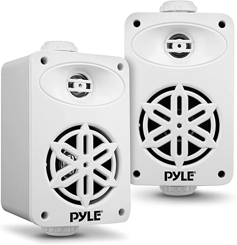 Pyle Indoor Outdoor Speakers Pair - 200 Watt Dual Waterproof 3.5” 2-Way Full Range Speaker System w/ 1/2” High Compliance Polymer Tweeter - In-Home, Boat, Marine, Deck, Patio, Poolside (White) - Fashionser
