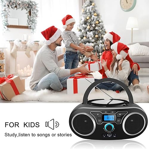 WISCENT Lettore CD Boombox Portatile - Stereo con Radio FM, Ingresso Bluetooth, USB, AUX, Uscita Auricolari, Audio Domestico Compatto, AC o Alimentato a Batteria - Fashionser