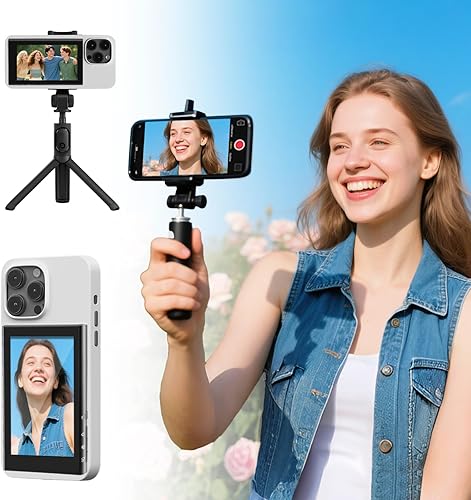 Vehoukli Monitor Esterno su Cellulare Android, Interruttore Magnetico su Selfie Vlog con Telecomando Bluetooth e Rotazione di 180°, per registrare Il Video in Streaming Live - Fashionser
