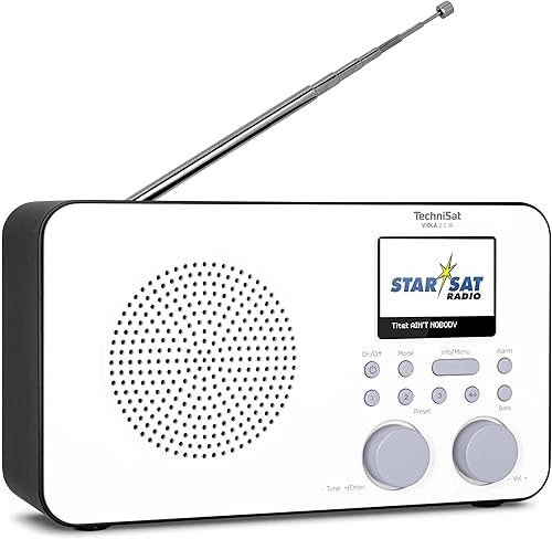 TechniSat VIOLA 2 - Radio DAB portatile (DAB+, VHF, Altoparlante, Ingresso per cuffie, Display a 2 righe, Pulsante di controllo, Compatta, 1 Watt RMS), Bianco/Nero - Fashionser