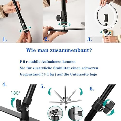 XUMI Anello luminoso a LED a intensità variabile da 10 pollici con supporto e supporto per telefono, scrivania treppiede regolabile per Youtube Video, Photography, Selfie, Vlog, Live Streaming, nero - Fashionser