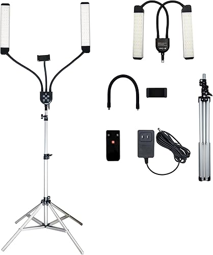 Lampada LED portatile a doppio braccio con treppiede, porta USB telecomando, supporto per telefono cellulare, temperatura di colore regolabile ad alta definizione 3200k - 5800k estensione ciglia - Fashionser