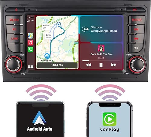 Autoradio per Audi A3 S3 RS3 2003-2012 Compatibile con Wireless CarPlay Android Auto, ricevitore per radio auto a touch screen da 7 pollici AM/FM/Bluetooth/USB - Fashionser