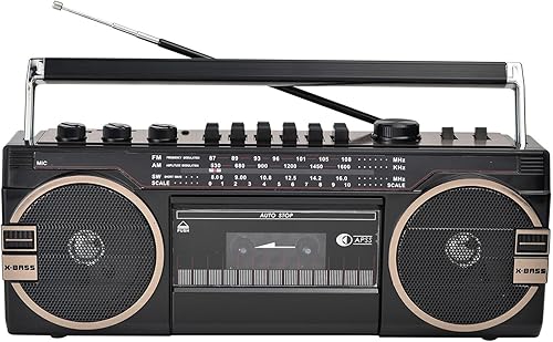 Boombox per Lettore CD retrò Stile Classico Anni '80, Radio per Lettore di Cassette Portatile, Radio AM/FM, registratore a Cassette Bluetooth con manopole di Regolazione del Volume A - Fashionser