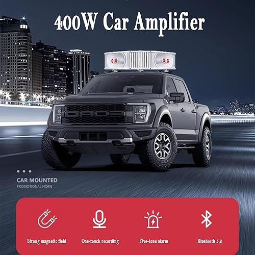 Megafono per Auto da 400 W, Altoparlante Pubblicitario da Tetto con Amplificatore Bluetooth E Megafono, Supporta La Registrazione/Riproduzione Tramite Scheda USB/TF, 4 Tweeter + 4 Woofer - Fashionser
