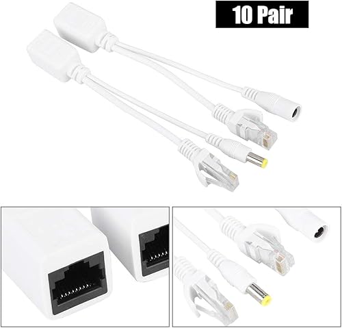 Tosuny 10 accoppiamenti PoE iniettore e splitter telecamera IP POE RJ45 cavo Over Ethernet adattatore iniettore + splitter DC 12 V - Fashionser