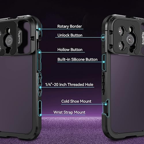 SMALLRIG Kit Video Rig per Smartphone per iPhone 14 Pro con Impugnatura Laterale di Controllo Wireless, Kit Gabbia Video in Alluminio per Filmmaking/Videografia/Live Streaming/Vlog - 4100 - Fashionser